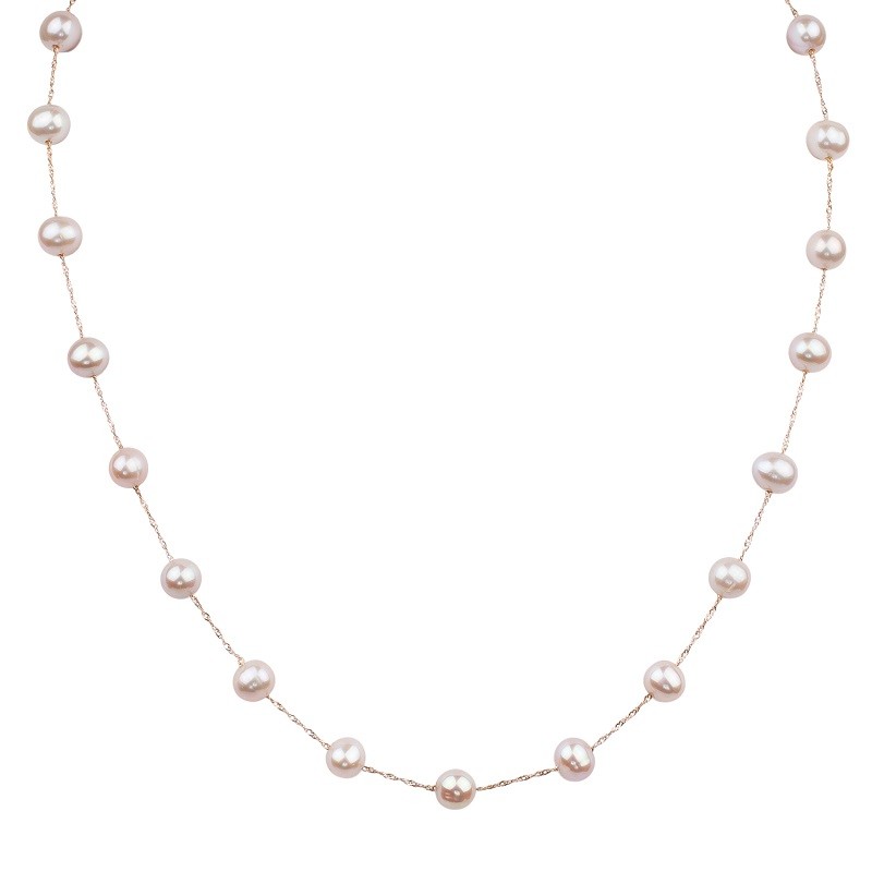 14K Rose Gold Tin Cup Pearl Necklace